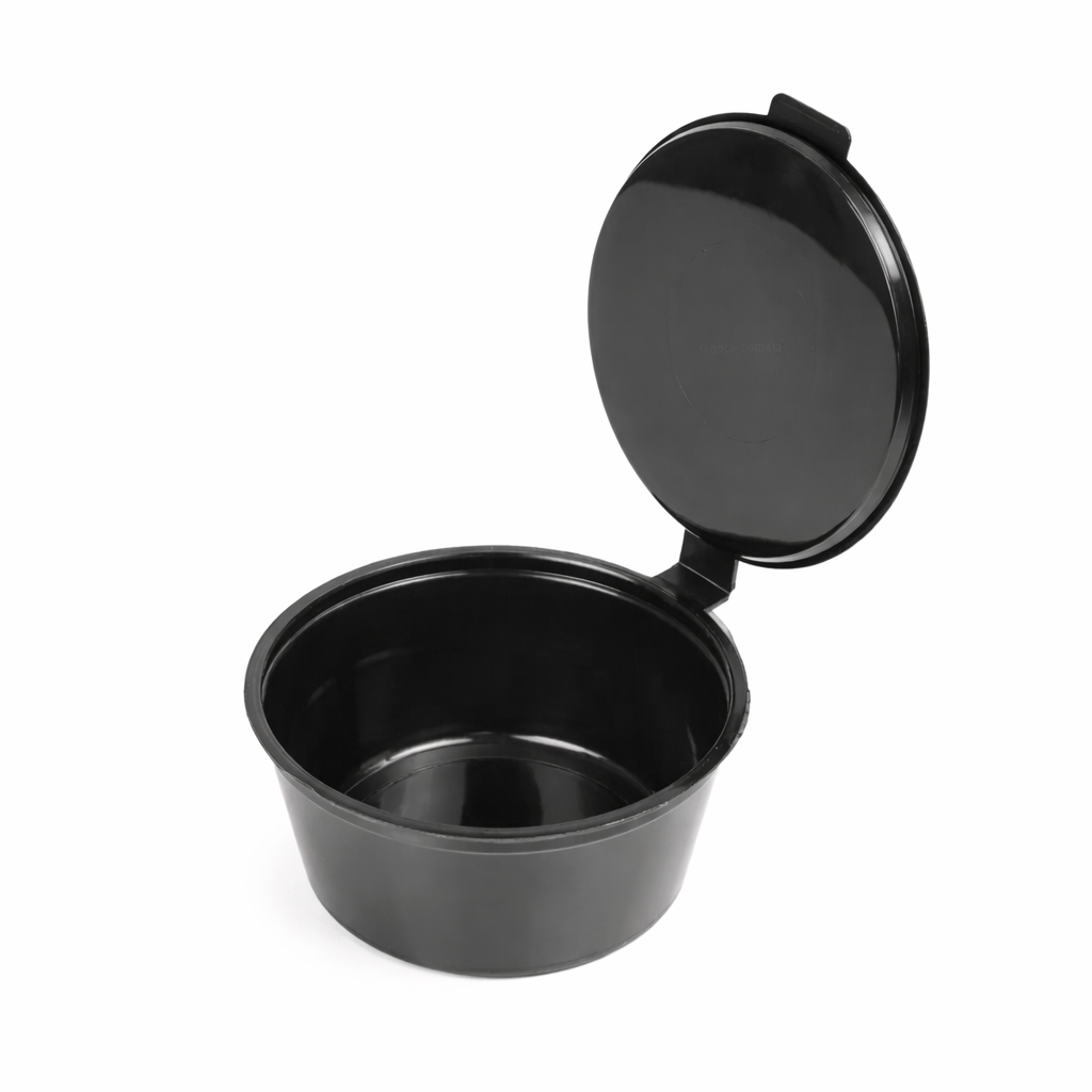 Соусник круглий 50 мл "Black" з кришкою чорний герметичний
