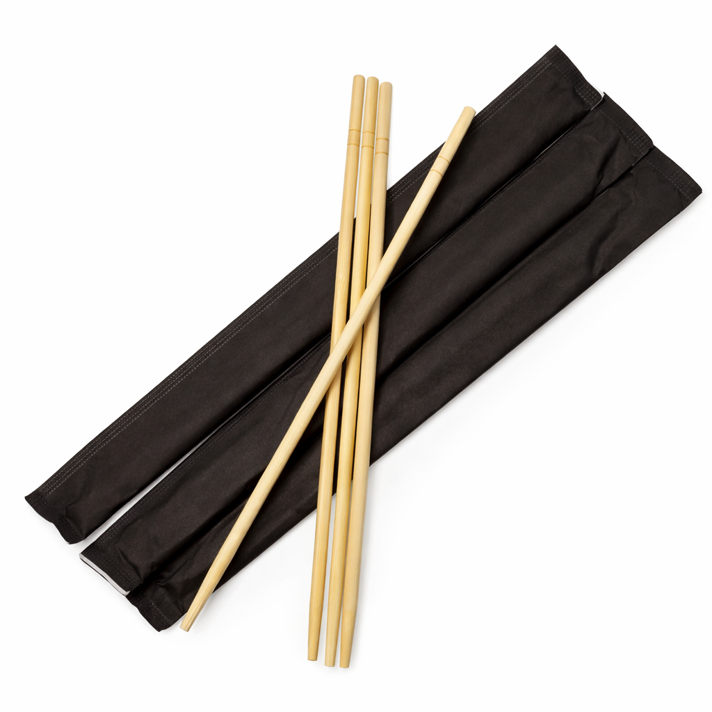 Бамбукові палички для суші та азіатської кухні в чорній індивідуальній упаковці, круглі (50 шт уп)