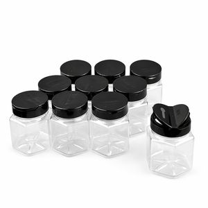 Баночка для спецій з наклейками 10 шт. 250 мл з кришкою ПЕТ шестигранна