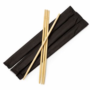 Бамбукові палички для суші та азіатської кухні в чорній індивідуальній упаковці, круглі (50 шт уп) - 1