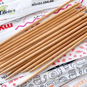 Бамбукові палички для суші та азіатської кухні в чорній індивідуальній упаковці, круглі (50 шт уп) - 2