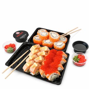 Упаковка для суші, роллів та холодних страв чорний бокс для суші 224х150 мм (50 шт/уп) - 3